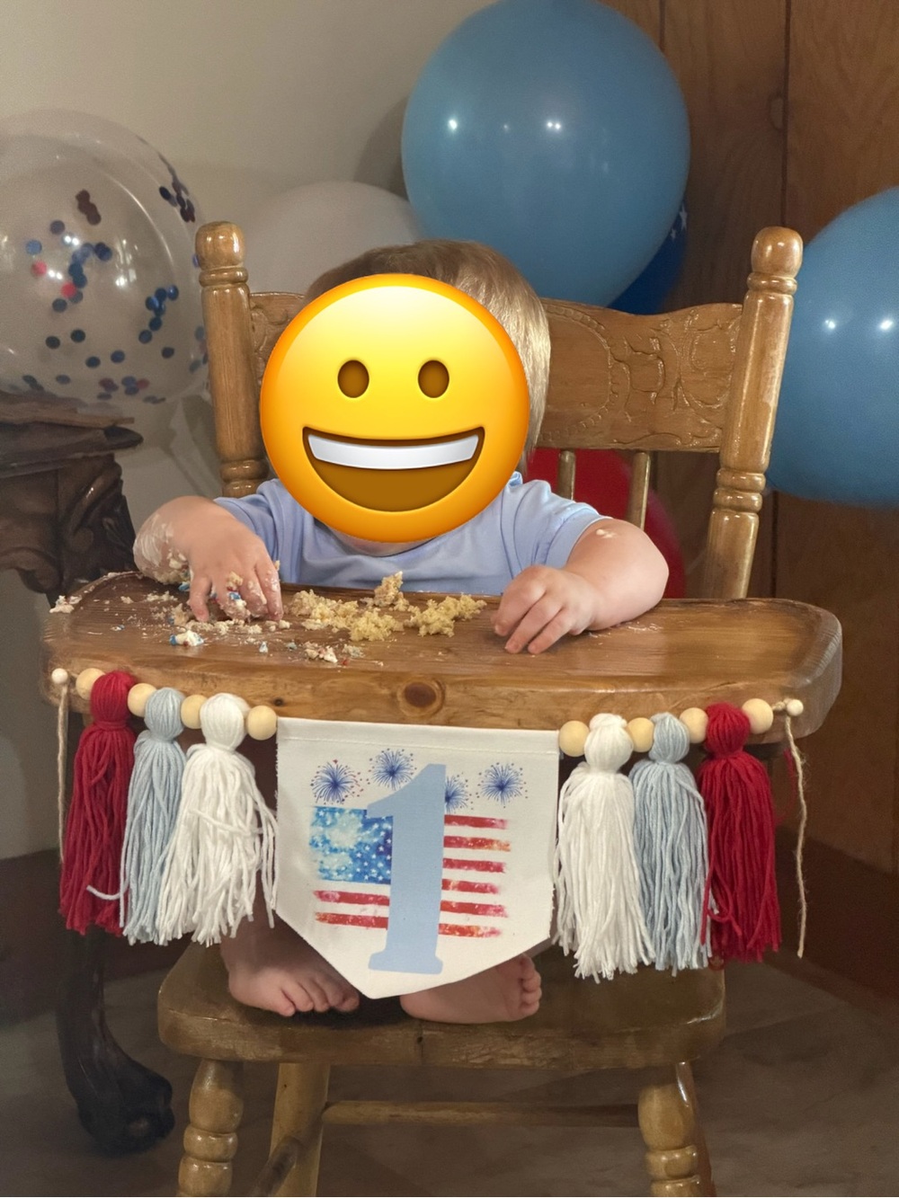 First Birthday High Chair Banner - Red, White & Blue Tassel Garland